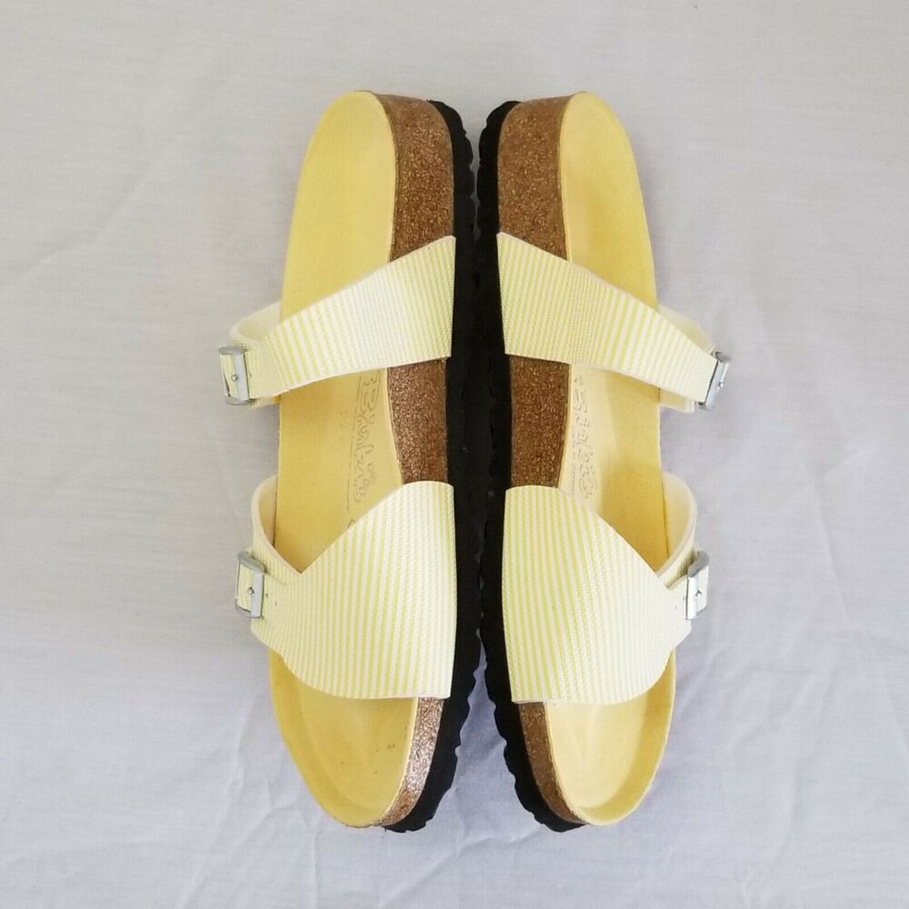 Birkis By Birkenstock White Yellow Striped Sandals Unisex 40 Women 9 Mens 7 - Picture 5 of 12